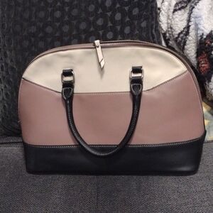 👜 Anne Klein Shoulder Bag Faux Leather Dome Satchel Double Strap Silver